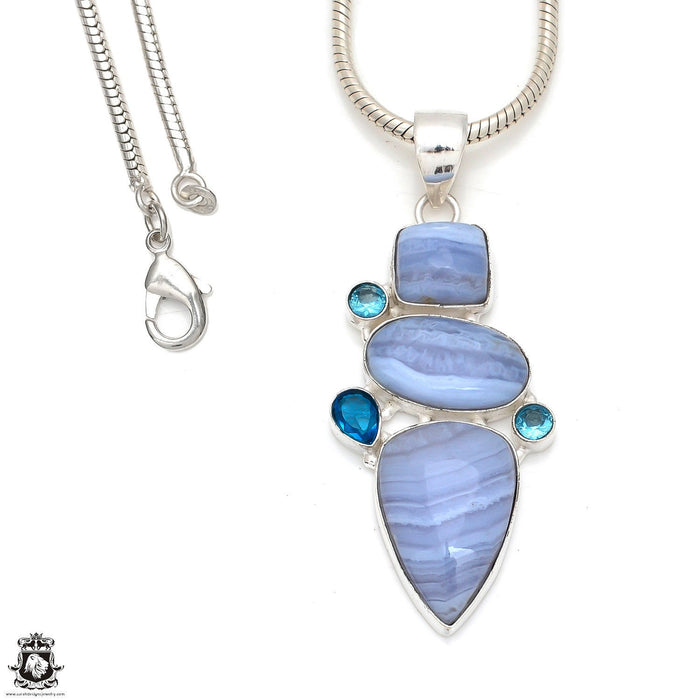 Aiza - Zardozi and Blue Lace Agate Necklace - Of Indian Origin